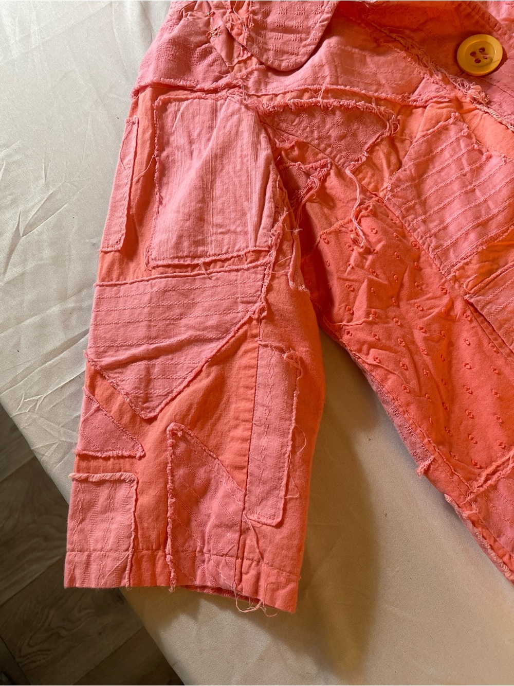 Life Style Patchwork Jacket Women’s M Coral Boho Raw Edge Cropped Coat 19x21 - Picture 6 of 8